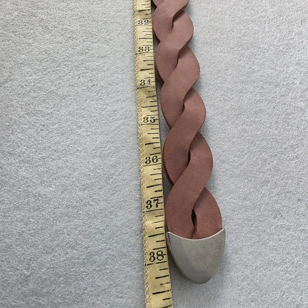 Womens Braided Mauve Faux Leather Belt Silver Buckle Wide Boho Western Size S